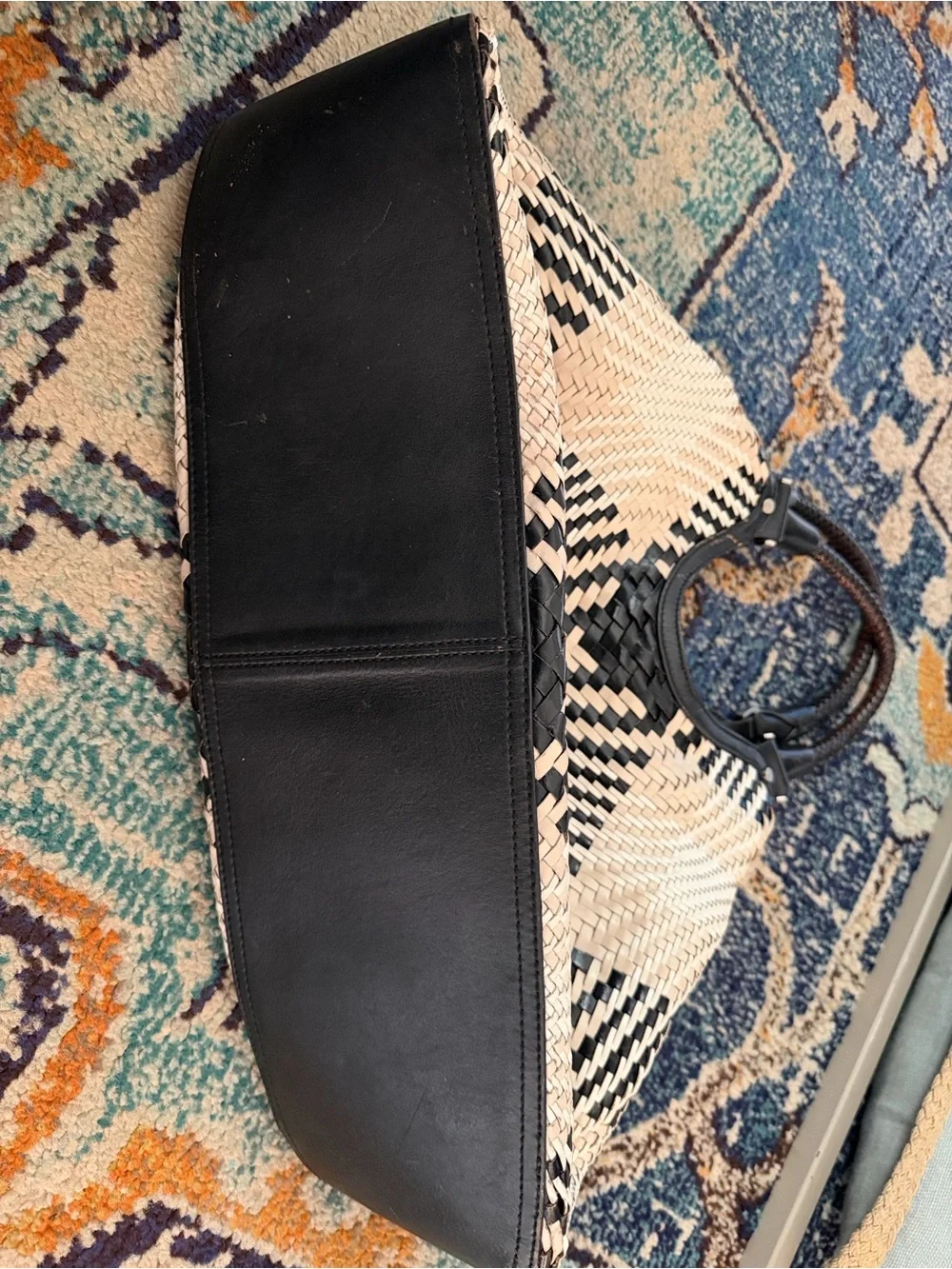 Woven Black and White Pattern Tote Bag. Cole Haan
